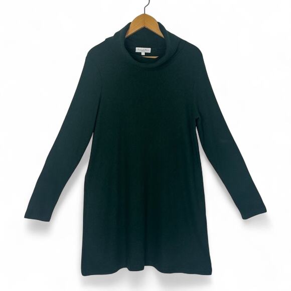 Michael Stars Women's Hallie Rib-Knit Turtleneck Dress Size L Dark Forest Green - Picture 2 of 12